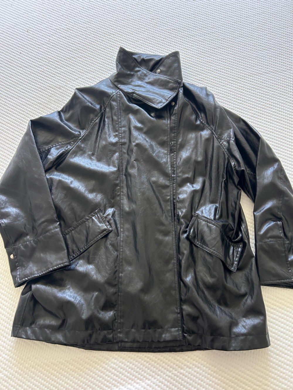 Zara Black Faux Funnel-Neck Leather Jacket